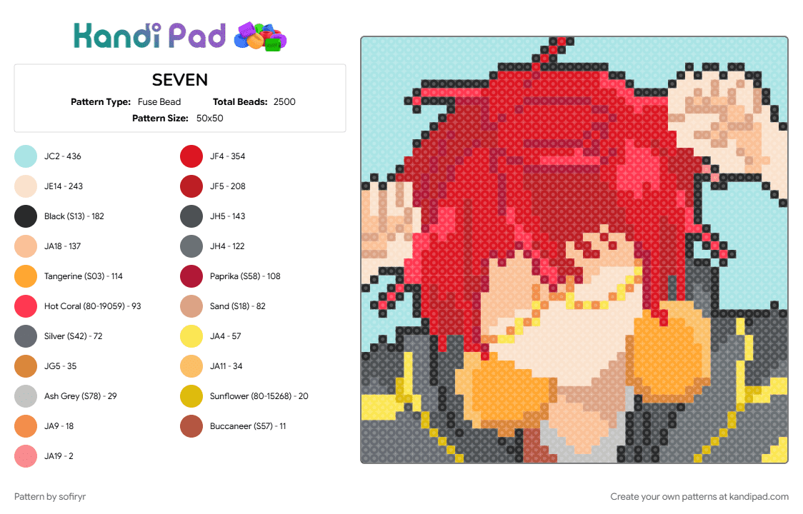 SEVEN - Fuse Bead Pattern by sofiryr on Kandi Pad - beige, light blue, red
