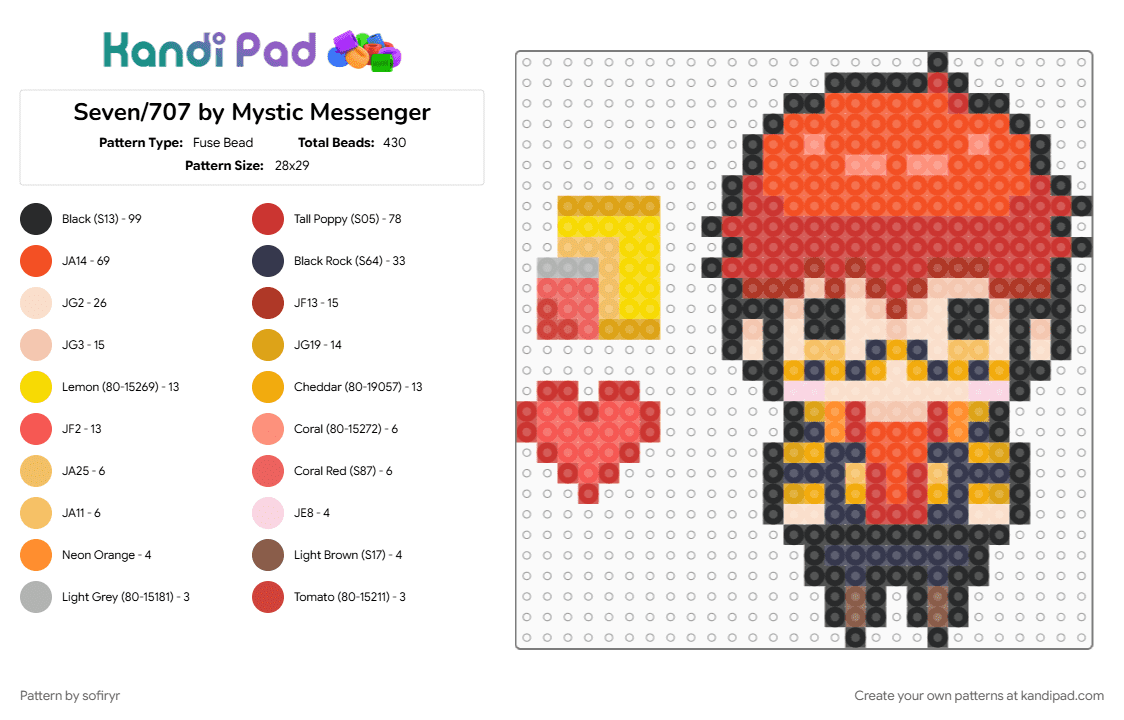 Seven/707 by Mystic Messenger - Fuse Bead Pattern by sofiryr on Kandi Pad - red