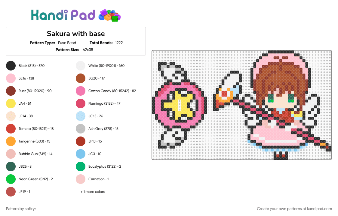 Sakura with base - Fuse Bead Pattern by sofiryr on Kandi Pad - pink, red