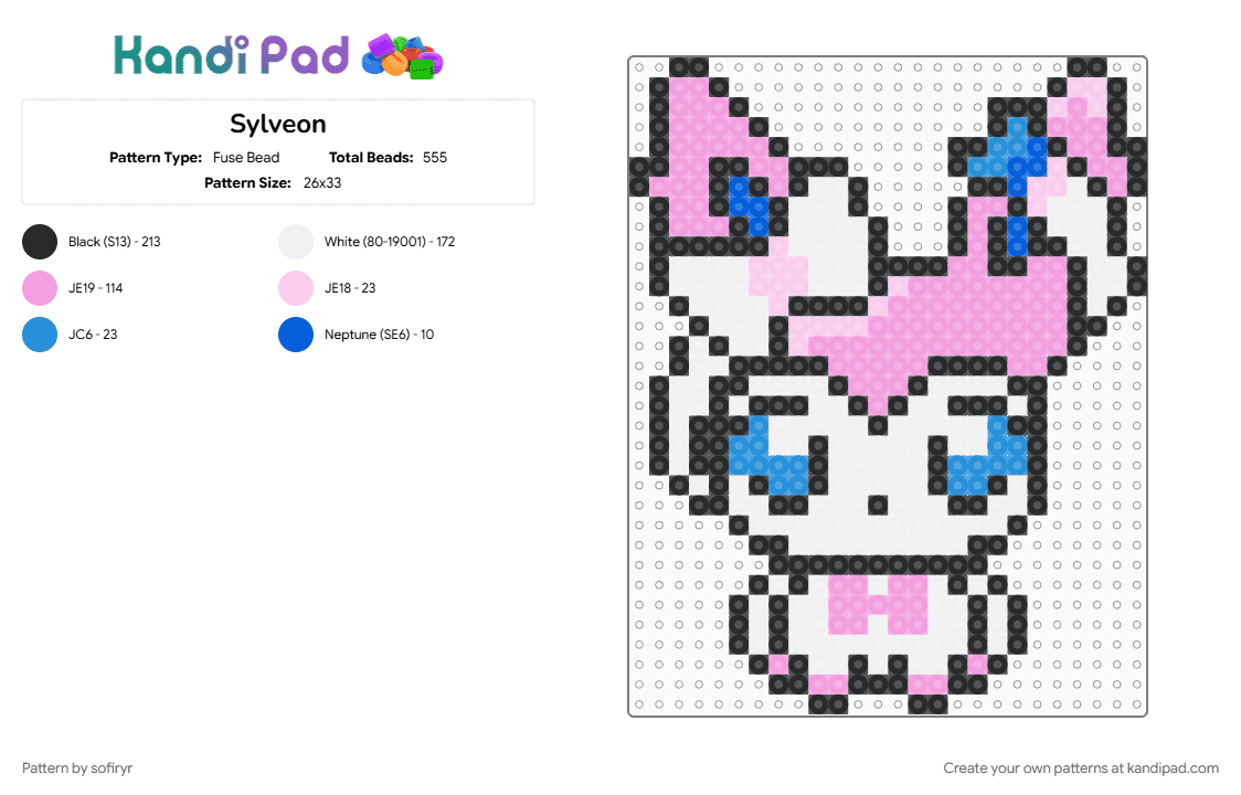 Sylveon - Fuse Bead Pattern by sofiryr on Kandi Pad - pink, white