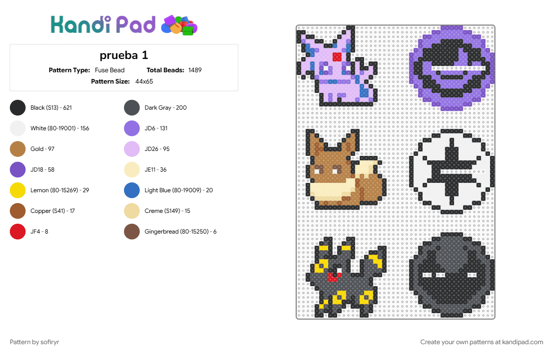 Eevee, Espeon, and Umbreon with a base - Fuse Bead Pattern by sofiryr on Kandi Pad - black, blue, colorful, gray, pink