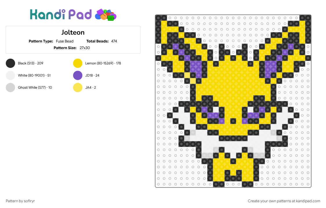 Jolteon - Fuse Bead Pattern by sofiryr on Kandi Pad - yellow