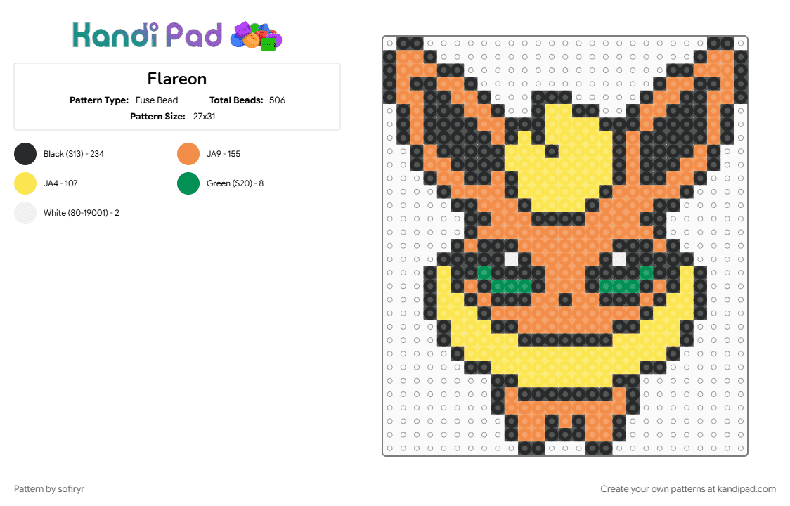 Flareon - Fuse Bead Pattern by sofiryr on Kandi Pad - orange, yellow