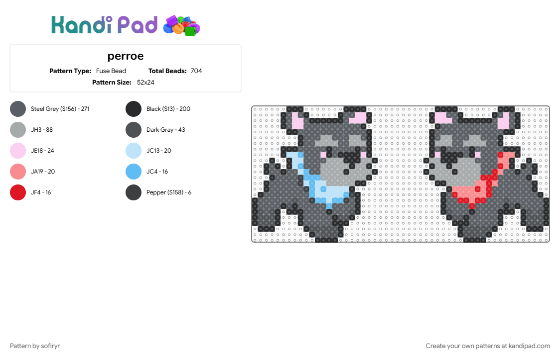 perroe - Fuse Bead Pattern by sofiryr on Kandi Pad - gray