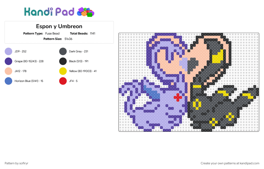 Espon y Umbreon - Fuse Bead Pattern by sofiryr on Kandi Pad - beige, gray, pink, purple