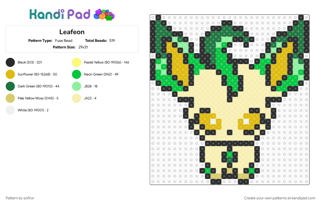 Leafeon - Fuse Bead Pattern by sofiryr on Kandi Pad - yellow