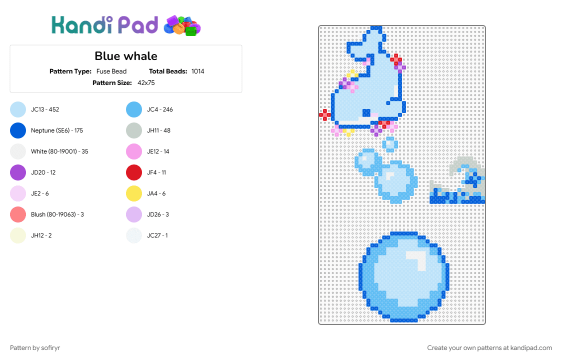 Blue whale - Fuse Bead Pattern by sofiryr on Kandi Pad - blue, light blue