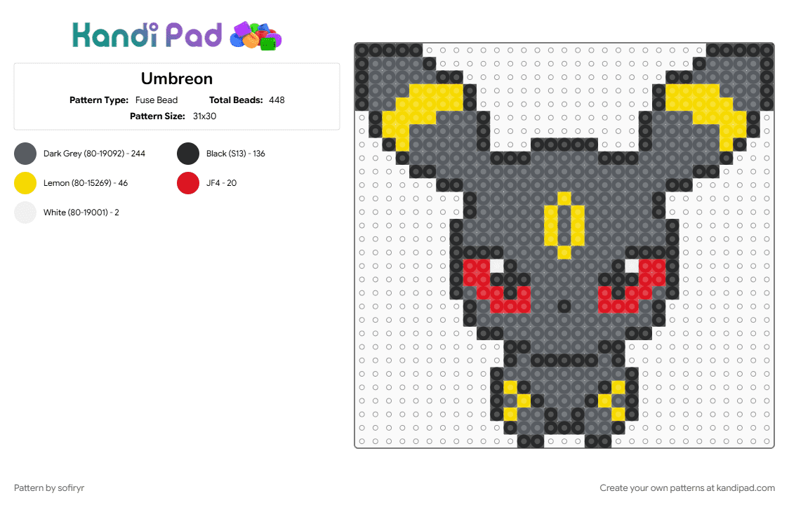 Umbreon - Fuse Bead Pattern by sofiryr on Kandi Pad - gray