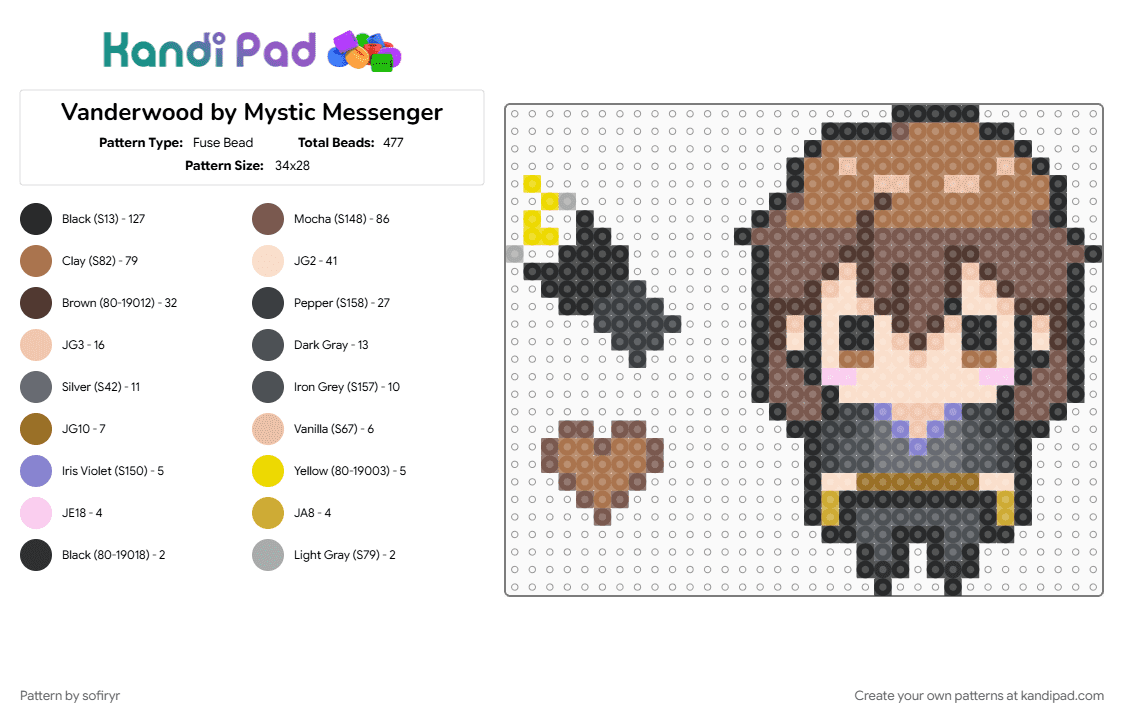 Vanderwood by Mystic Messenger - Fuse Bead Pattern by sofiryr on Kandi Pad - beige, tan