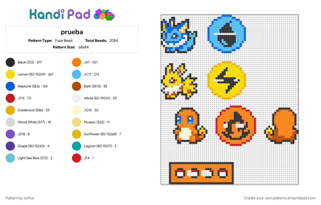 prueba - Fuse Bead Pattern by sofiryr on Kandi Pad - light blue, orange, yellow