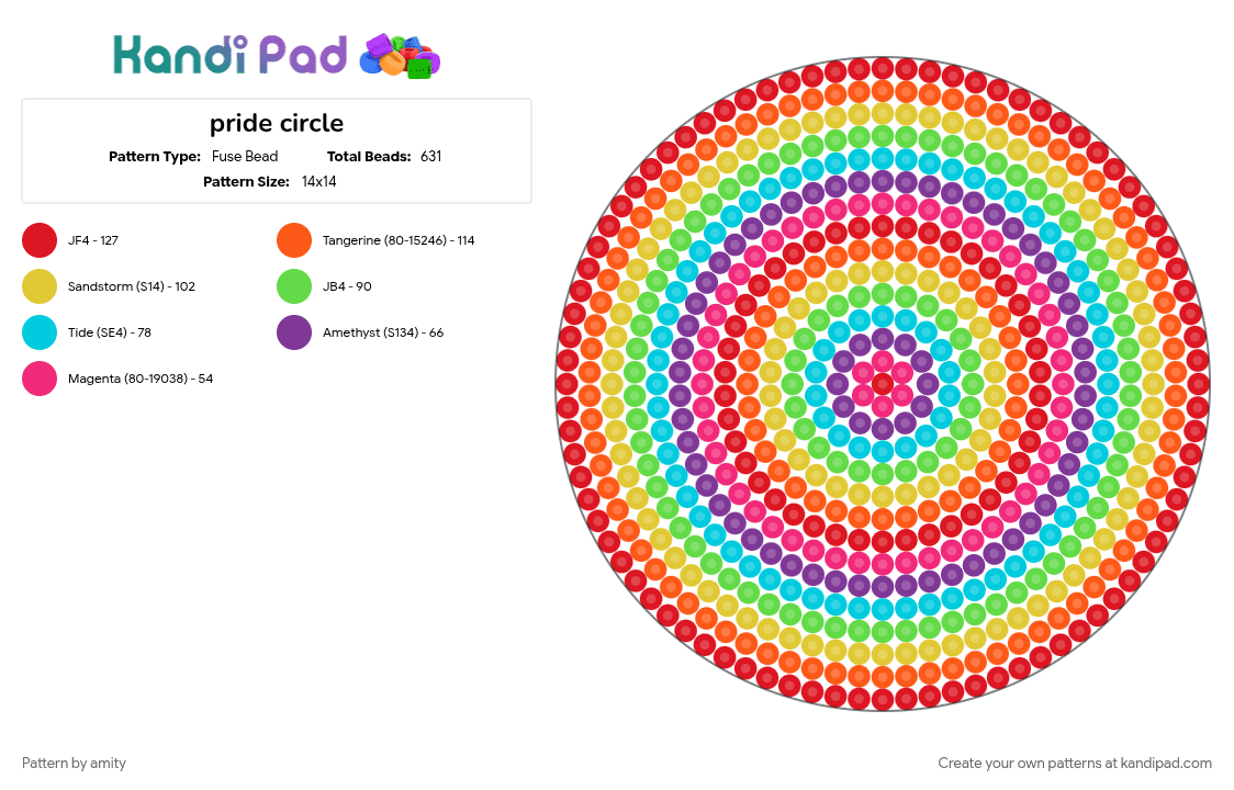 pride circle - Fuse Bead Pattern by amity on Kandi Pad - orange, pink, red, yellow