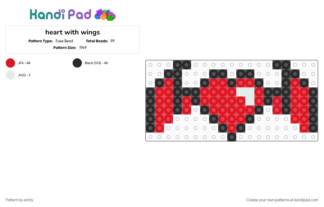 heart with wings - Fuse Bead Pattern by amity on Kandi Pad - red