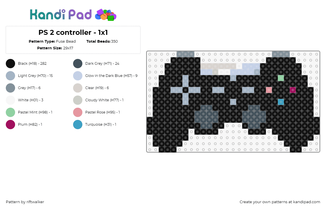 PS 2 controller - 1x1 - Fuse Bead Pattern by riftwalker on Kandi Pad - controller,playstation,ps2,video games,sony,black