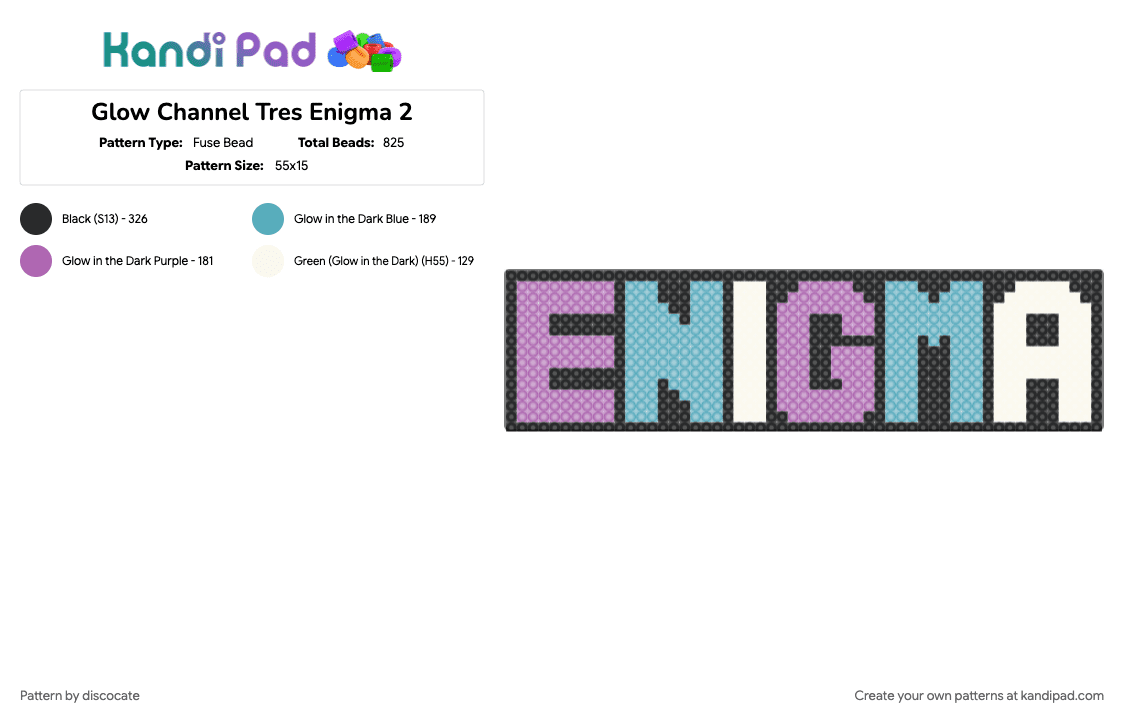 Glow Channel Tres Enigma 2 - Fuse Bead Pattern by discocate on Kandi Pad - 