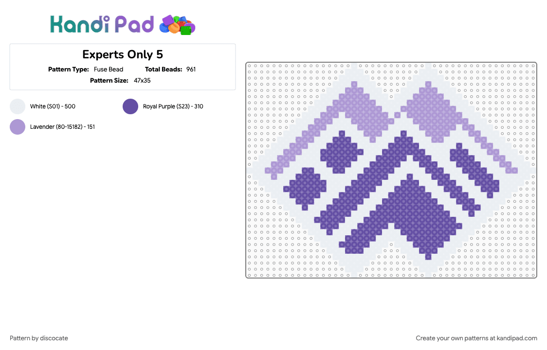 Experts Only 5 - Fuse Bead Pattern by discocate on Kandi Pad - 