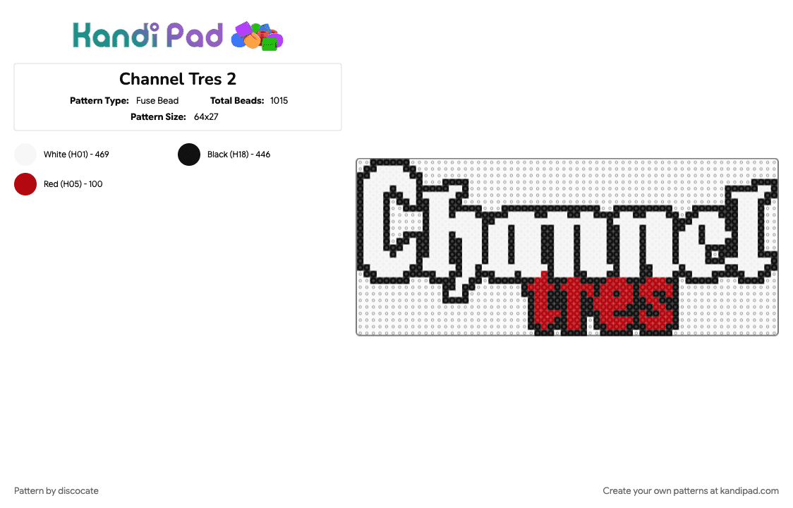 Channel Tres 2 - Fuse Bead Pattern by discocate on Kandi Pad - white