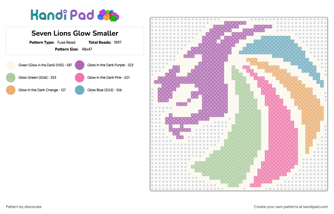 Seven Lions Glow Smaller - Fuse Bead Pattern by discocate on Kandi Pad - pink, teal