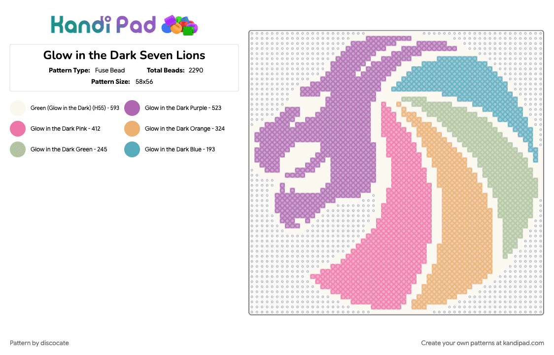Glow in the Dark Seven Lions - Fuse Bead Pattern by discocate on Kandi Pad - pink