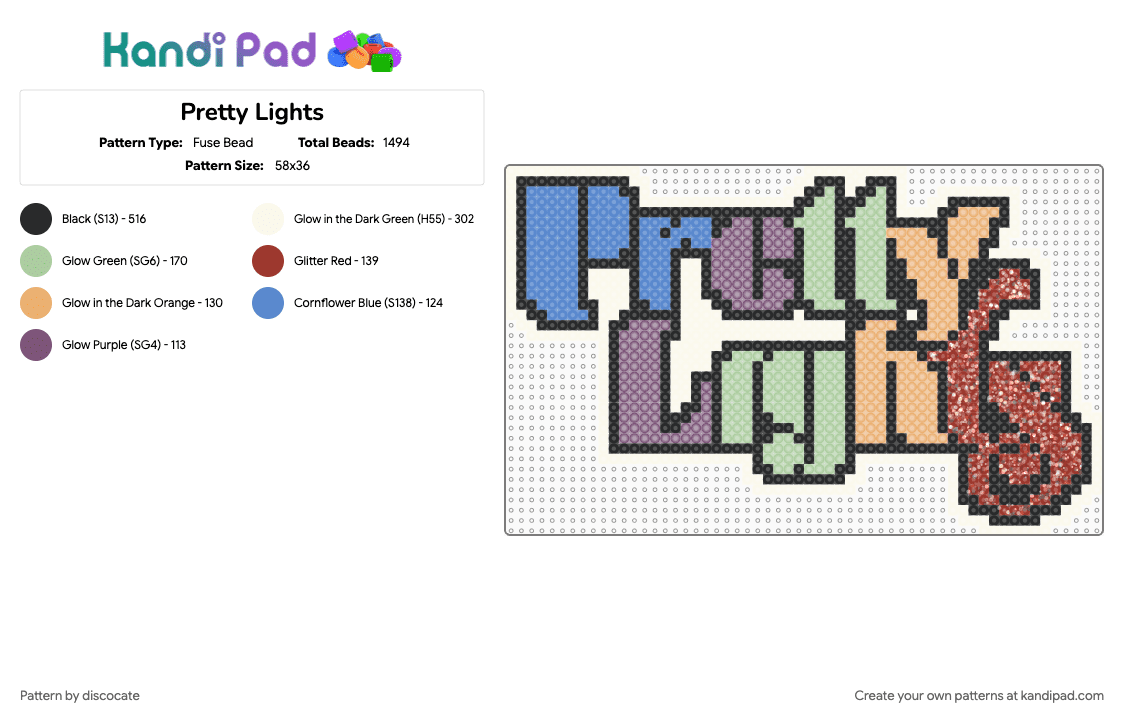 Pretty Lights - Fuse Bead Pattern by discocate on Kandi Pad - orange, red, teal