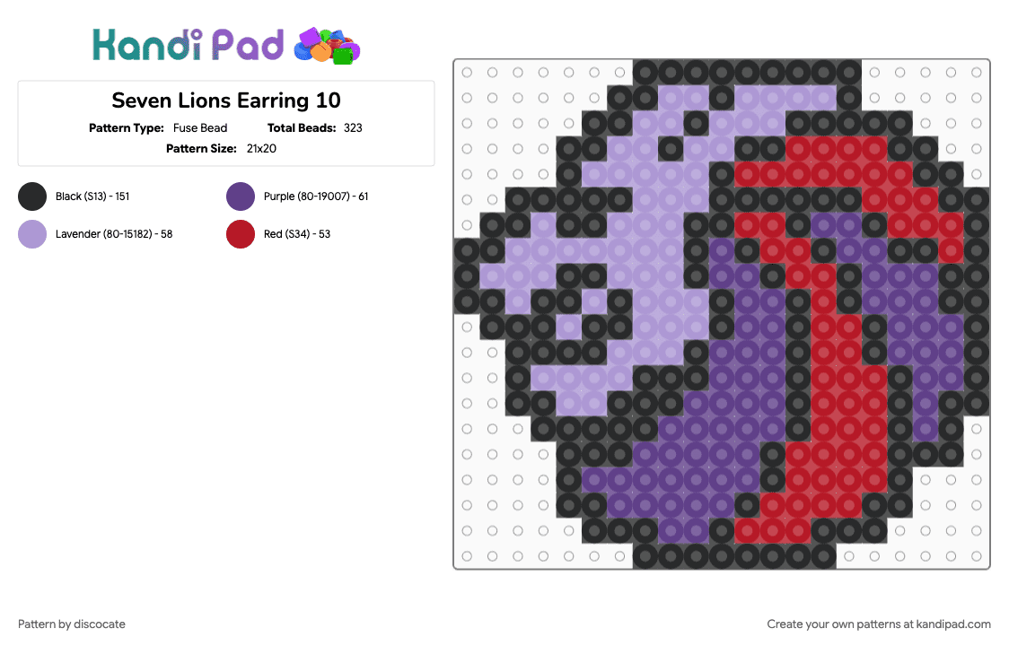 Seven Lions Earring 10 - Fuse Bead Pattern by discocate on Kandi Pad - pink, purple