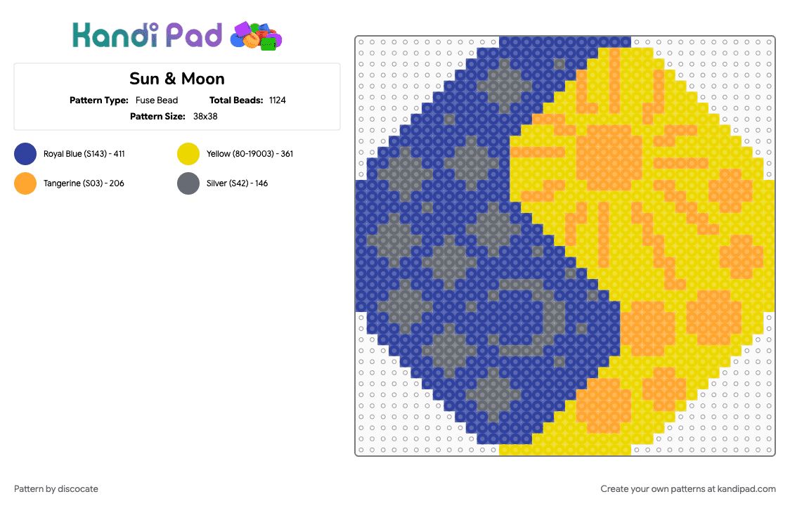 Sun & Moon - Fuse Bead Pattern by discocate on Kandi Pad - purple, yellow