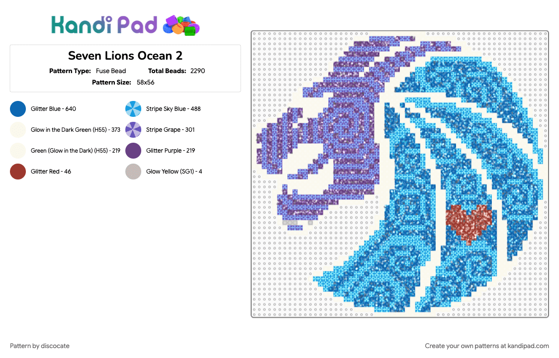 Seven Lions Ocean 2 - Fuse Bead Pattern by discocate on Kandi Pad - blue, light blue, purple