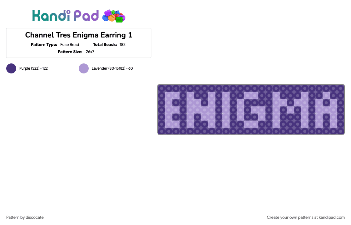 Channel Tres Enigma Earring 1 - Fuse Bead Pattern by discocate on Kandi Pad - 