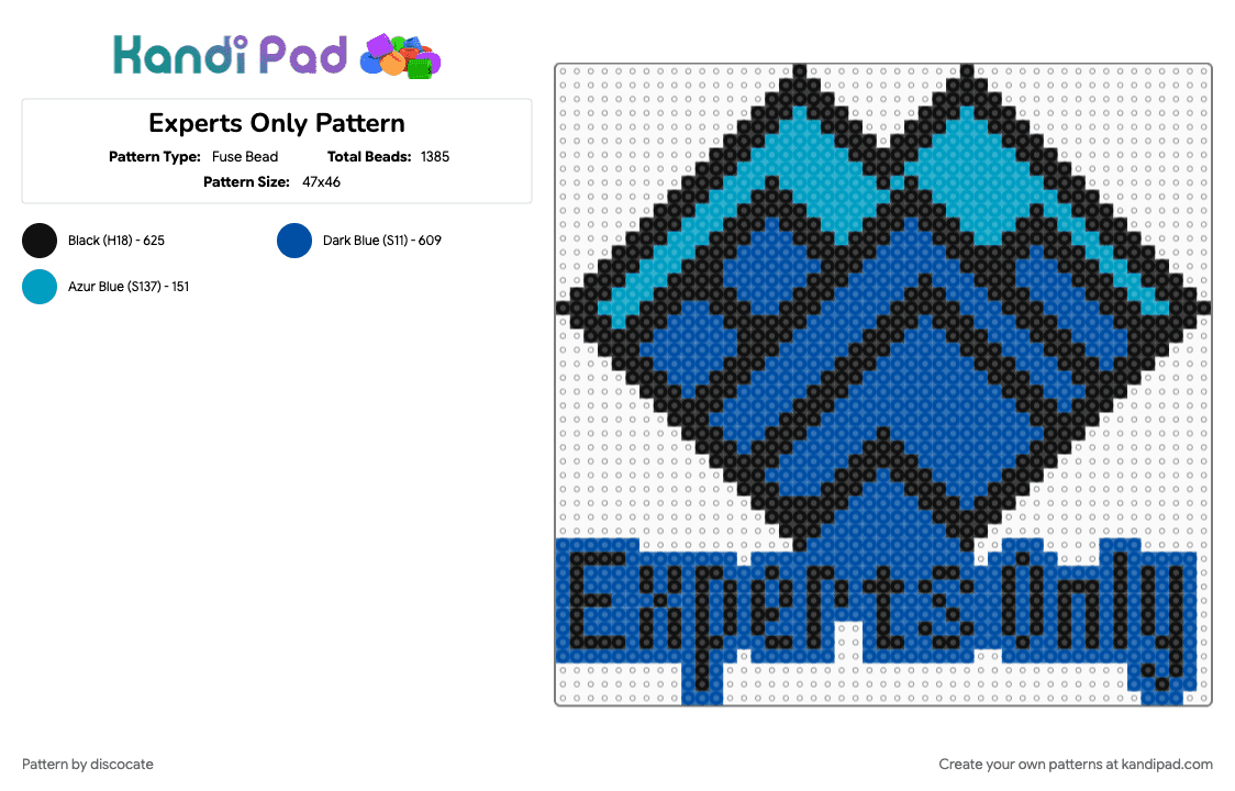 Experts Only Pattern - Fuse Bead Pattern by discocate on Kandi Pad - blue