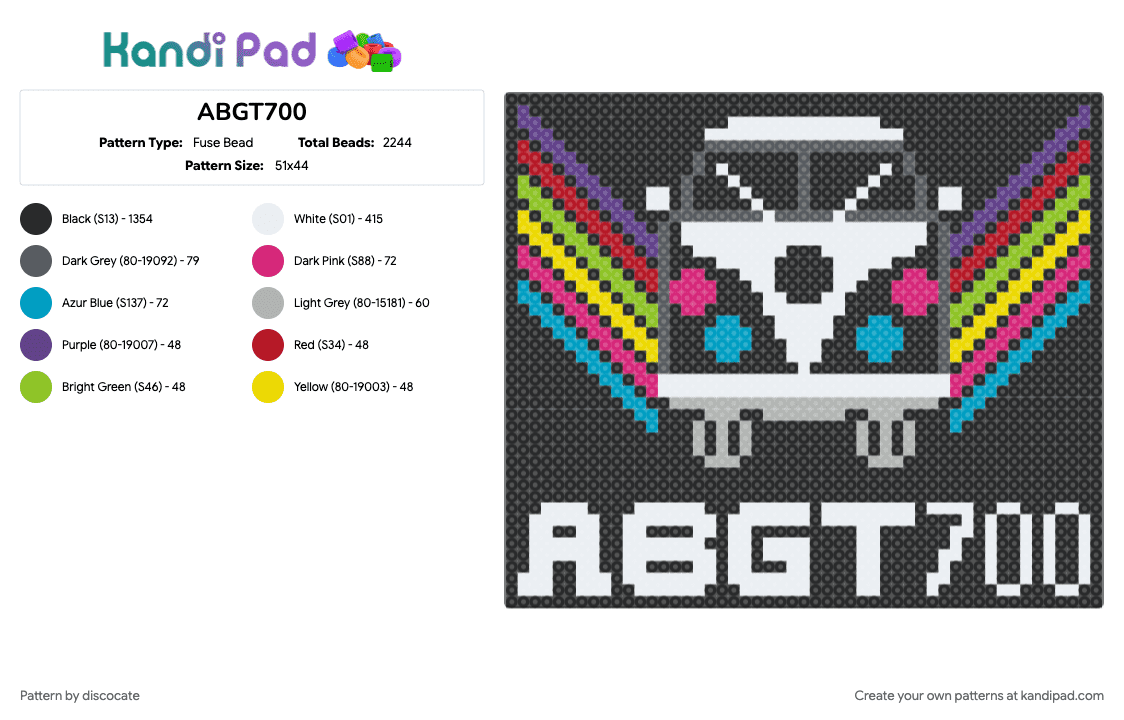 ABGT700 - Fuse Bead Pattern by discocate on Kandi Pad - beige, black, colorful, pink, white