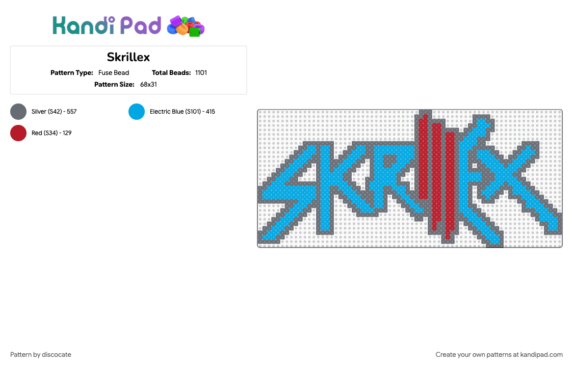 Skrillex - Fuse Bead Pattern by discocate on Kandi Pad - gray, light blue