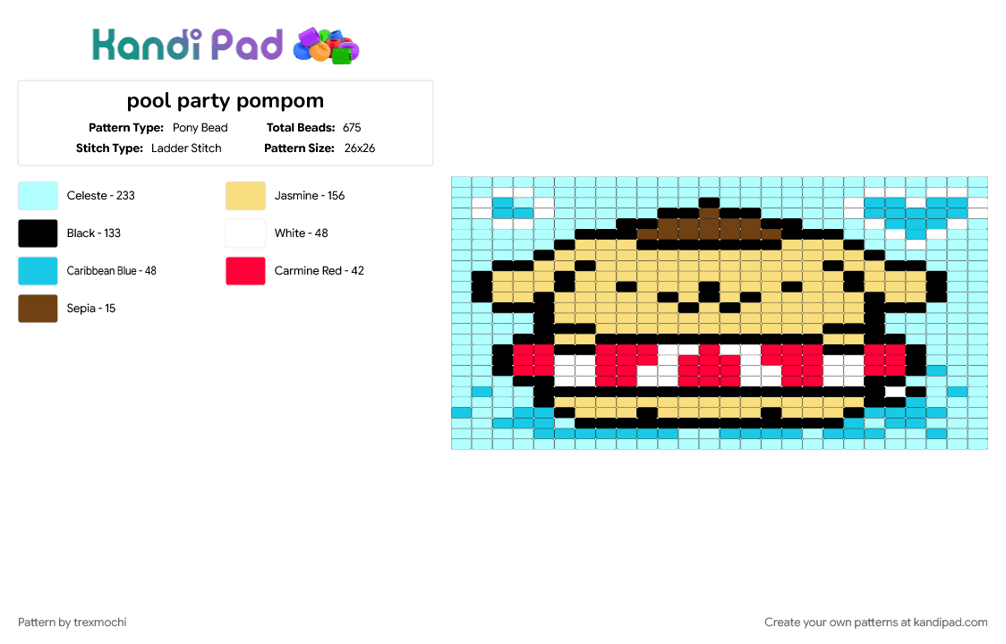 pool party pompom - Pony Bead Pattern by trexmochi on Kandi Pad - light blue, yellow