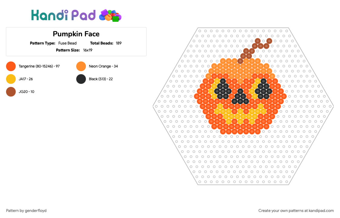 Pumpkin Face - Fuse Bead Pattern by genderfloyd on Kandi Pad - cute, halloween, orange, spooky