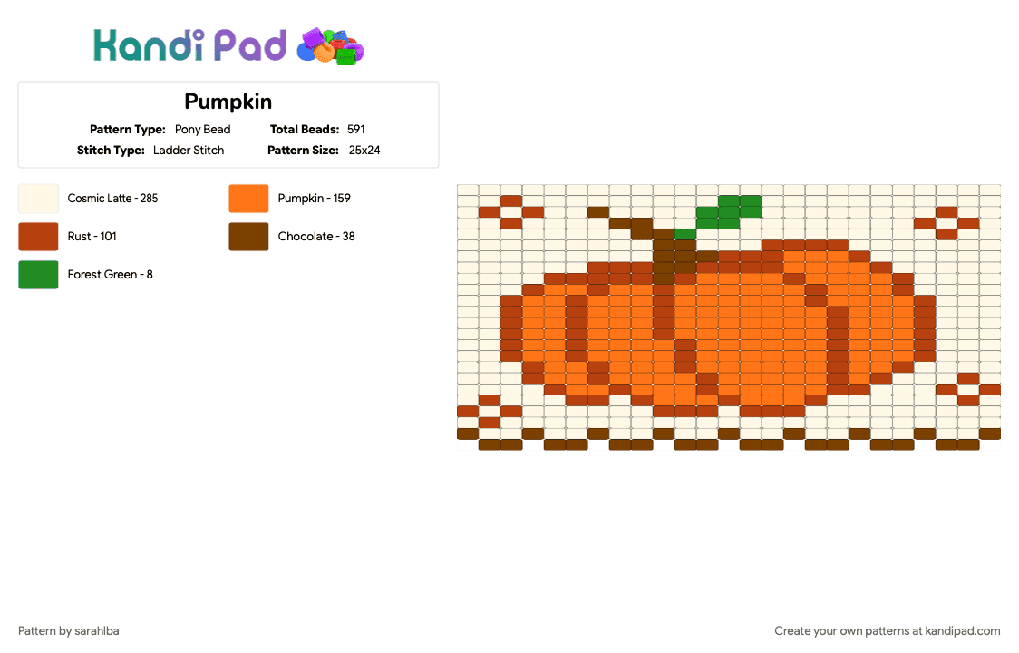 Pumpkin - Pony Bead Pattern by sarahlba on Kandi Pad - orange, red, white