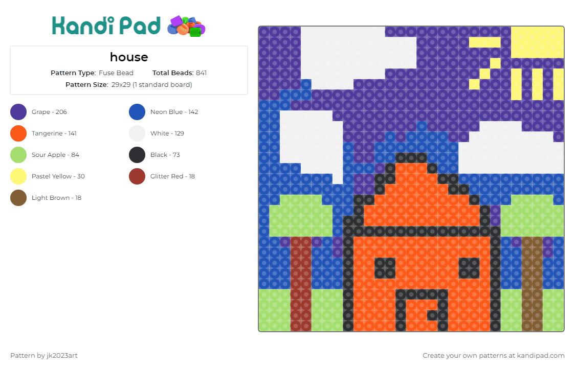 house - Fuse Bead Pattern by jk2023art on Kandi Pad - house,nature,sun,trees,clouds,panel
