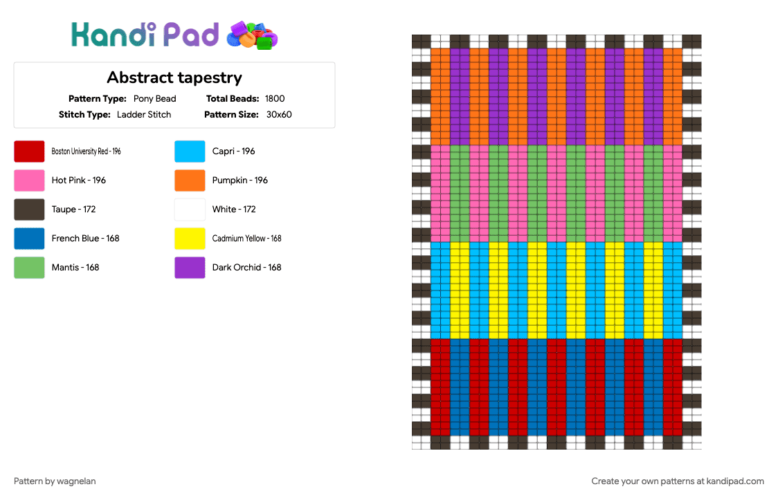 Abstract tapestry - Pony Bead Pattern by wagnelan on Kandi Pad - blue, colorful, light blue, orange, pink
