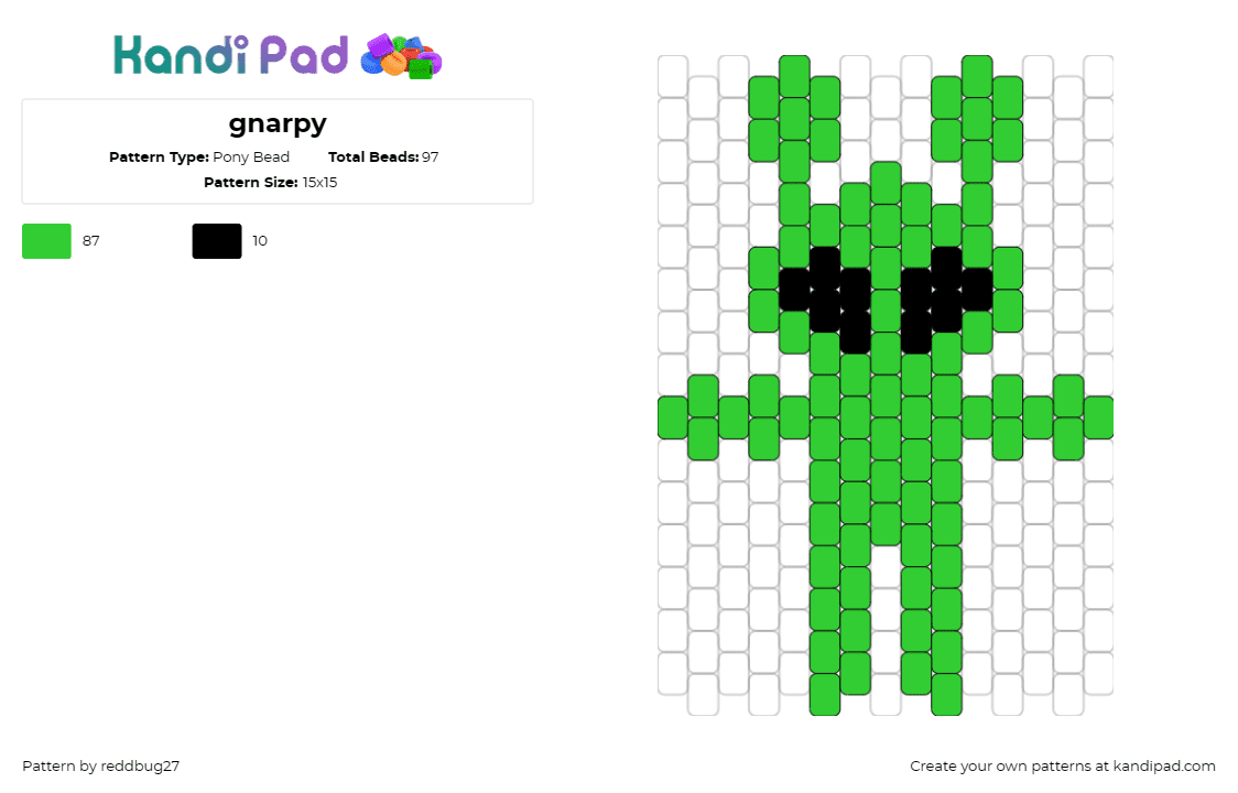 gnarpy - Pony Bead Pattern by reddbug27 on Kandi Pad - gnarpy,regretevator,roblox,character,npc,alien,video game,green