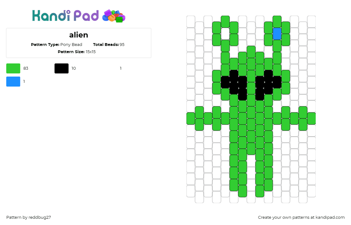 alien - Pony Bead Pattern by reddbug27 on Kandi Pad - gnarpy,regretevator,roblox,character,npc,alien,video game,green