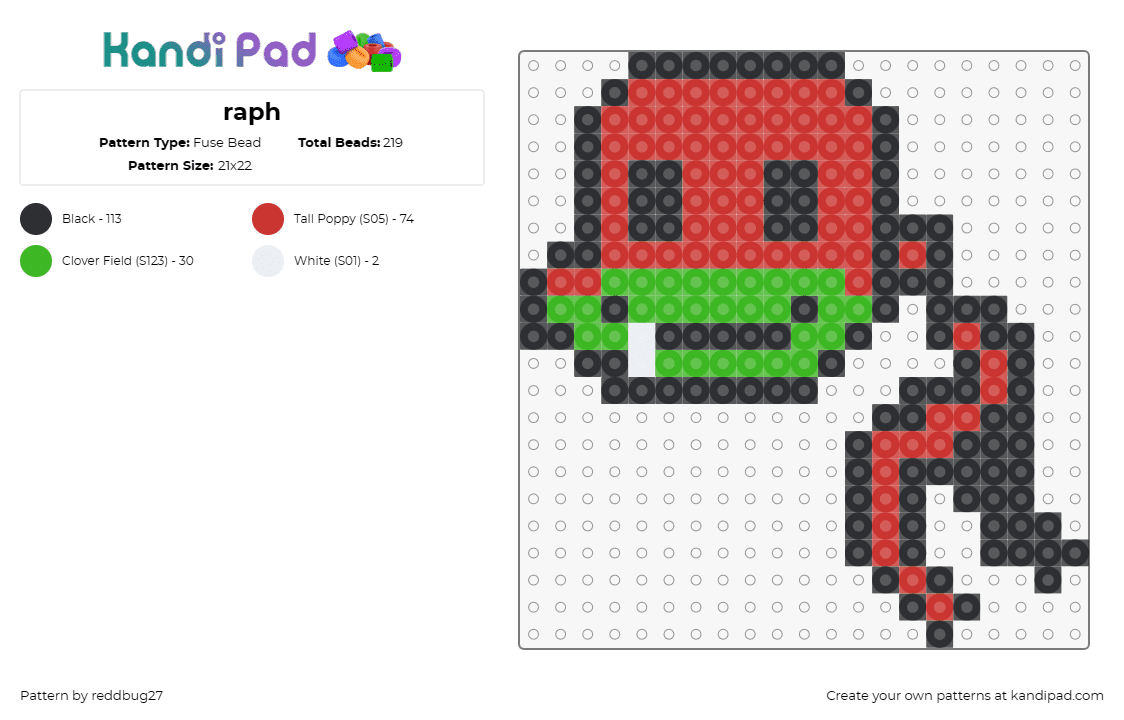 raph - Fuse Bead Pattern by reddbug27 on Kandi Pad - raphael,tmnt,teenage mutant ninja turtles,character,karate,cartoon,tv show,animation,green,red