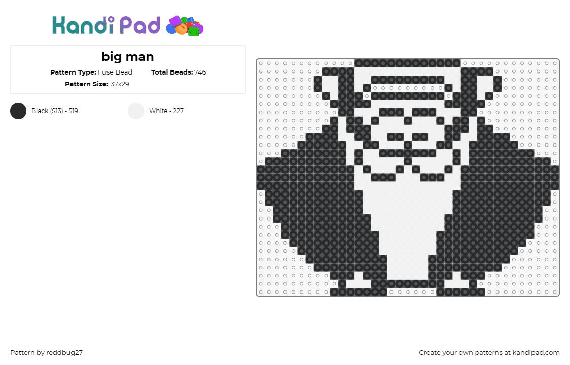 big man - Fuse Bead Pattern by reddbug27 on Kandi Pad - big man,splatoon,character,video game,black,white