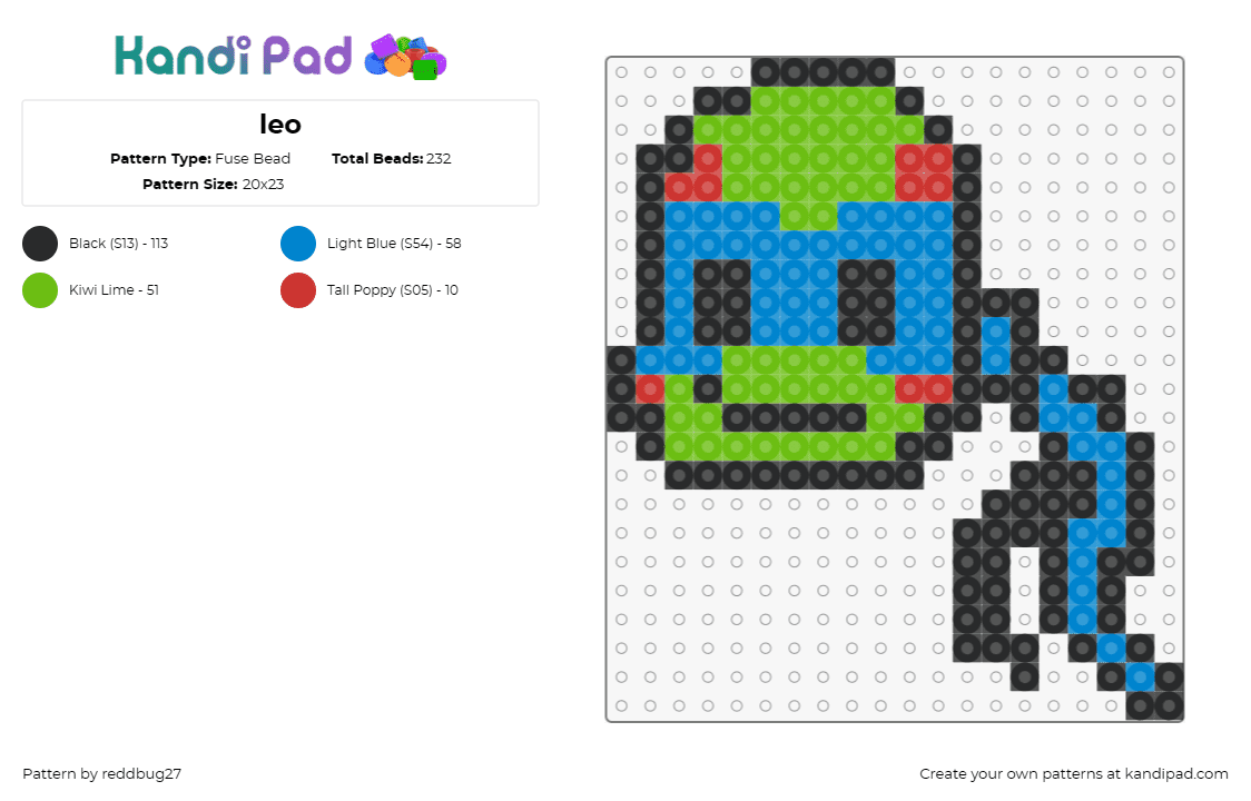 leo - Fuse Bead Pattern by reddbug27 on Kandi Pad - leonardo,tmnt,teenage mutant ninja turtles,character,karate,cartoon,tv show,animation,green,blue