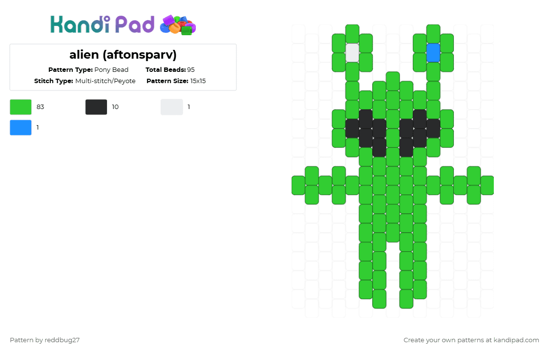 alien (aftonsparv) - Pony Bead Pattern by reddbug27 on Kandi Pad - aftonsparv,alien,ikea,charm,extraterrestrial,spaceship,science fiction,creature,scifi,green