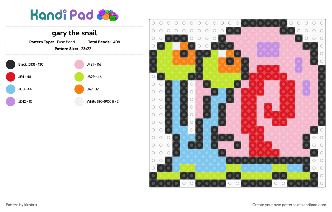 gary the snail - Fuse Bead Pattern by kirbbro on Kandi Pad - pink