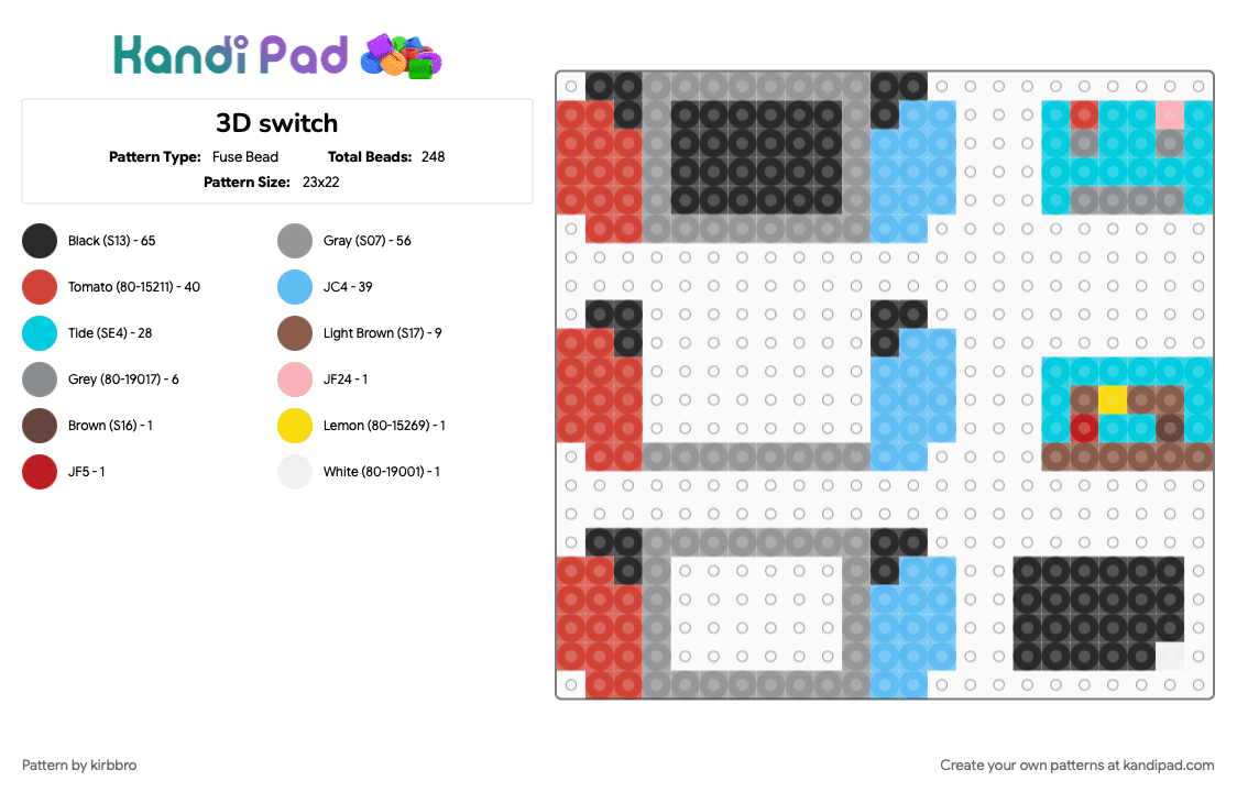 3D switch - Fuse Bead Pattern by kirbbro on Kandi Pad - gray, light blue, red