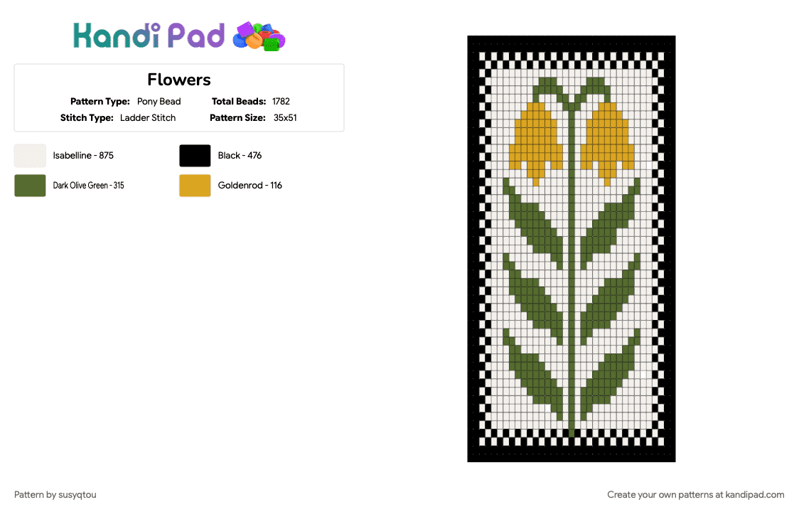 Flowers - Pony Bead Pattern by susyqtou on Kandi Pad - gold, orange, white