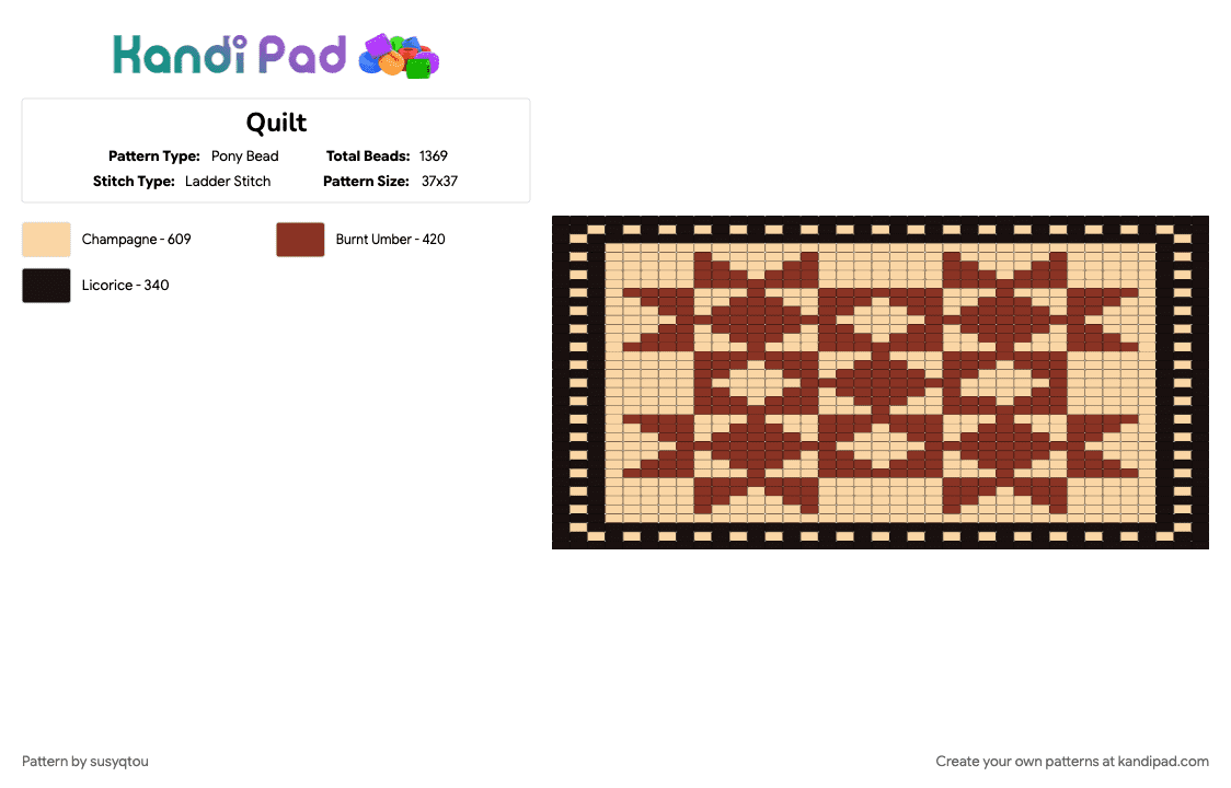 Quilt - Pony Bead Pattern by susyqtou on Kandi Pad - beige, red