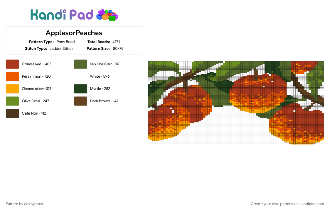 ApplesorPeaches - Pony Bead Pattern by coleyghost on Kandi Pad - gold, orange, red