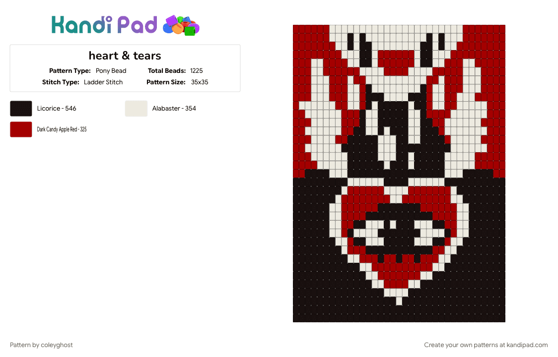 heart & tears - Pony Bead Pattern by coleyghost on Kandi Pad - red, white