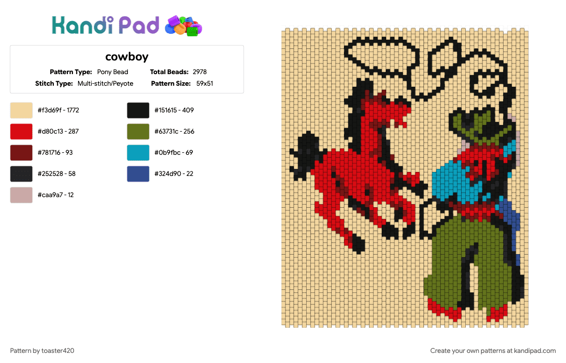 cowboy - Pony Bead Pattern by toaster420 on Kandi Pad - beige