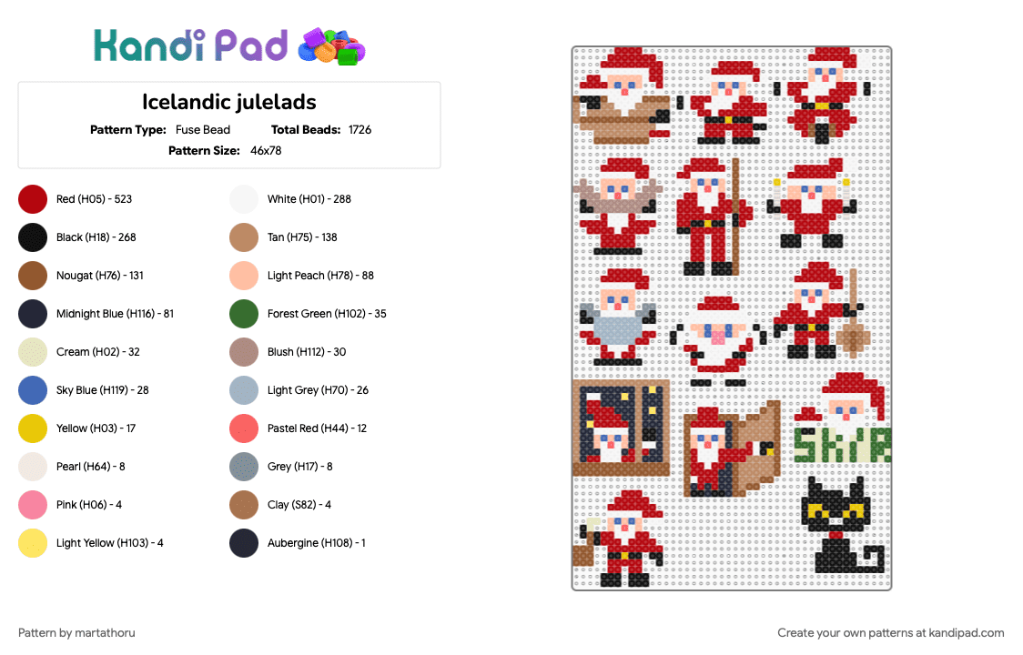Icelandic julelads - Fuse Bead Pattern by martathoru on Kandi Pad - beige, red, tan