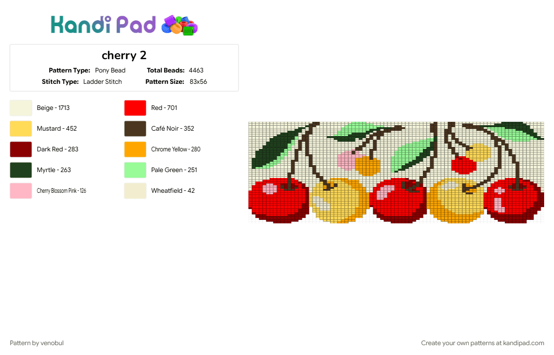 cherry 2 - Pony Bead Pattern by venobul on Kandi Pad - red, white, yellow